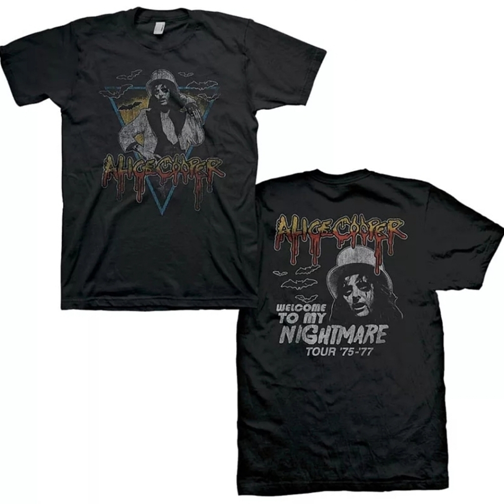 Distressed Alice Cooper Triangle Bats Black Shirt - Picture 2 of 3